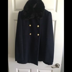 Express Navy Blue Pea Coat w/ Blk Faux Fur Collar